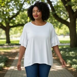 Lane Bryant White Drop Shoulder, Bell sleeve Relaxed Fit Top